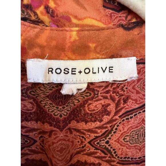 Rose Olive Women Small Top Shirt White Coral Peach Button Down - Picture 3 of 5